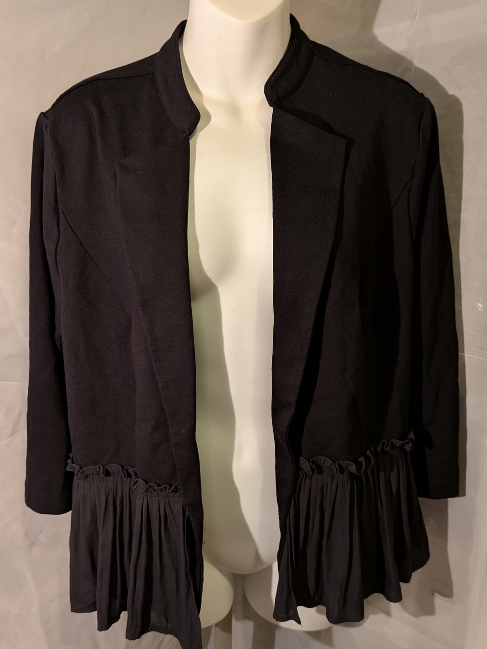 torrid Black Collarless Open-Front Blazer with Ruffle Hem